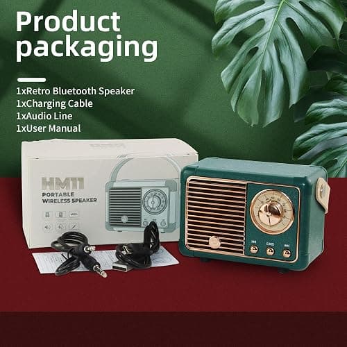 Fsjun Retro Wireless Bluetooth Speaker, Portable Outdoor Speakers,Vintage Decor, Mini Speakers with Powerful Sound, Hands-Free Calls, USB/TF Card/AUX Support (Green) thumbnail 7