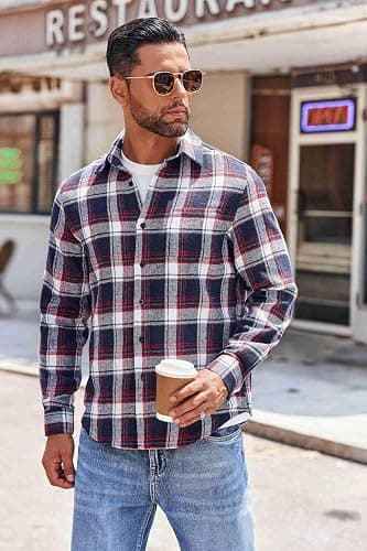 COOFANDY Mens Flannel Shirts Long Sleeve Button Down Shirt with Pocket Casual Shirts Work Shirts for Men thumbnail 2