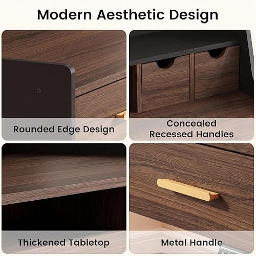 ModernMate 55" Electric Standing Desk with 5 Drawers and Monitor Riser | Height Adjustable Desk with Storage, Ergonomic Sit Stand Desk with AC/USB Outlets, Home Office Stand Up Desk, Black Walnut thumbnail 4