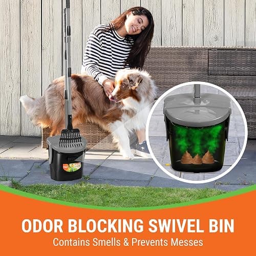 Pupzle Dog Pooper Scooper with Bag Attachment, 40" Long Handle Pooper Scooper for Large Dogs, Dog Poop Scoop for Yard, Large Capacity Swivel Bin and Rake, Lavender Scented Bags (Grey) - Grey thumbnail 4