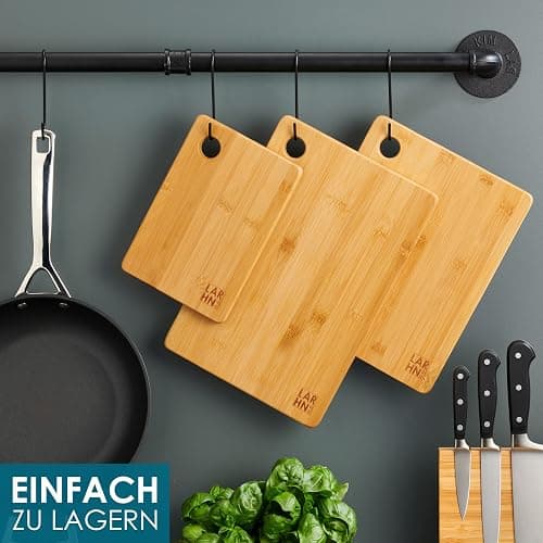 Schneidebrett Holz (3er Set) - 3 Extra Dicke Bambus-Schneidebretter - 33 x 22 cm / 28 x 22 cm / 22 x 15 cm - Die Perfekte Holzbrett Küche, Brotbretter und Servierbretter - von LARHN thumbnail 2
