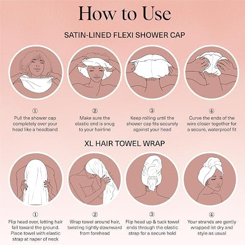 Kitsch Love & Comfort 2PC Spa Set - Satin Lined Reusable Waterproof Shower Cap and XL Quick Dry Hair Towel Wrap for Women, Microfiber Towel, Flexi Shower Cap For All Hair Types - Terracotta Checker thumbnail 6