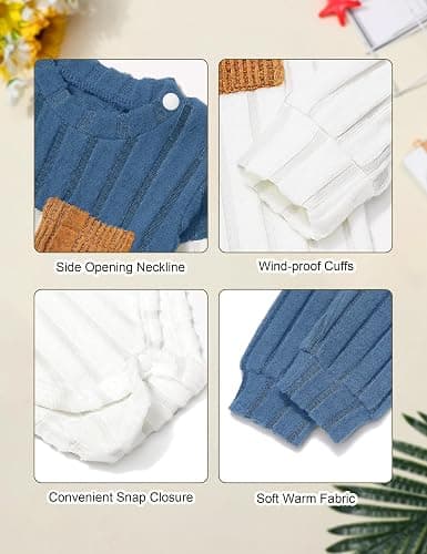 Baby Boy Clothes Color Block Ribbed Knitted Outfits Long Sleeve Romper+ Pants 2PCS Outfit 0-12 Months thumbnail 4