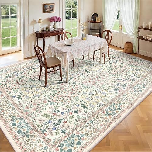 Yarooge 8x10 Area Rugs, Machine Washable Low Pile Floral Rugs for Living Room, Bedroom, Large Boho Area Rug with Non-Slip Backing for Dining Room(Pink Floral) thumbnail 5