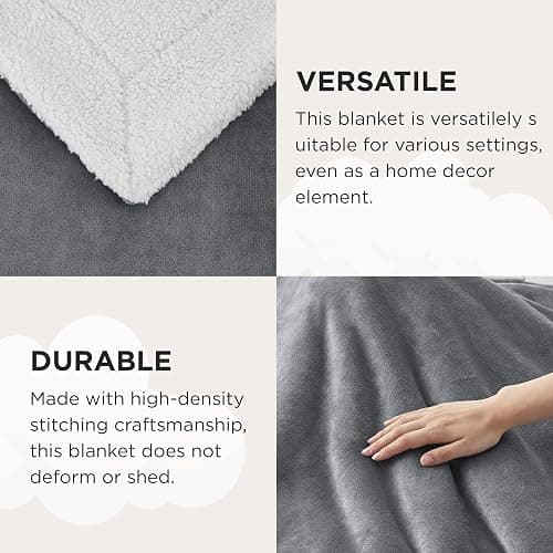 Bedsure Sherpa Fleece Throw Blanket - Fluffy Microfiber Solid Blankets for Bed and Couch Double/Twin Size, Silver Grey, 150x200cm thumbnail 8
