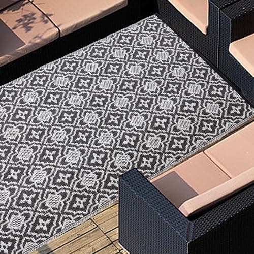 4x6 Outdoor Rug Waterproof Porch Rug,Outdoor Mat 4x6 Small Balcony Mat,Reversible Plastic Straw Rug, Outdoor Rug for Camping Black and White Outdoor Rugs for Patio, Deck, RV, Camping, Beach, Backyard thumbnail 7