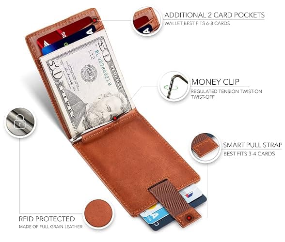 SERMAN BRANDS RFID Blocking Slim Bifold Genuine Leather Minimalist Front Pocket Wallets for Men with Money Clip Thin Gift thumbnail 3