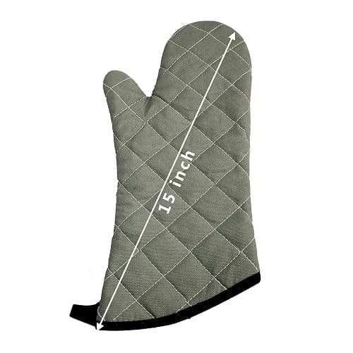ARCLIBER Oven Mitts Heat Fire Resistant Oven Mitts 425 ° F, Quilted Terry Cloth Cotton Soft Lining Oven Gloves, Extra Long Kitchen Mittens for Cooking Baking thumbnail 6