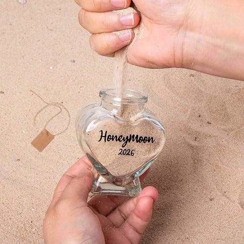 TUNGURIS Honeymoon Sand Keepsake Jar 2026，Bridal Shower, Wedding, Engagement, Honeymoon, Travel for Couples, Newlywed, Fiance(Gift Box Includes) - 40ml Heart Shape Glass thumbnail 5