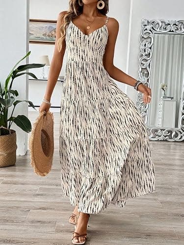 Narecte Women Summer Beach Dresses Maxi Dress Spaghetti Strap Flowy Casual Dress Bohemian Dresses for Vacation & Holiday thumbnail 5