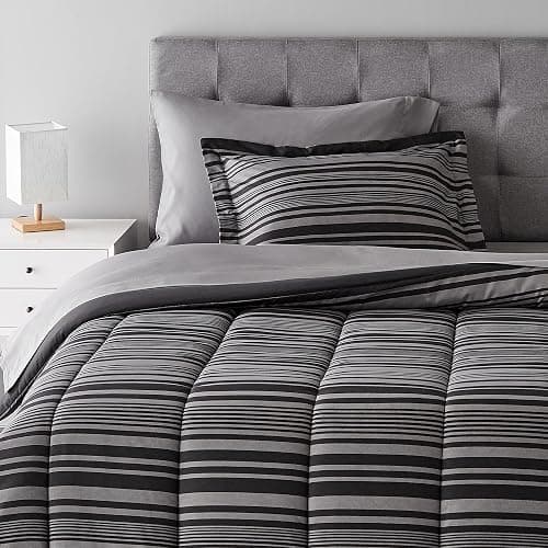 Amazon Basics 5-Piece Lightweight Microfiber Comforter Set with Sheets, Bed-in-a-Bag, Gray Calvin Striped Bedding, Twin/Twin XL thumbnail 8