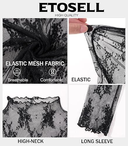 Womens Lace Mesh Long Sleeve Top Floral Sheer See Through Sexy Tops Mock Neck Shirts Party Club Night Blouses thumbnail 5