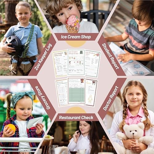 Pretend Play Notepads - 6-Pack Kids Play Pads - 50 Pages Each of Ice Cream Shop, Doctor, Zoo Keeper, Grocery List, Restaurant & Student Reports for Imaginative Role Play thumbnail 8