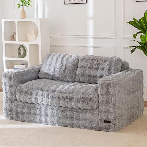 MAXYOYO Loveseat Sofa Couch, Upholstered Bean Bag Chair Cloud Seat | Boneless Couch with Cushion & Pillows, Sofa in A Box, No Assembly Required, Ash Grey, 2-Seat - Image 1