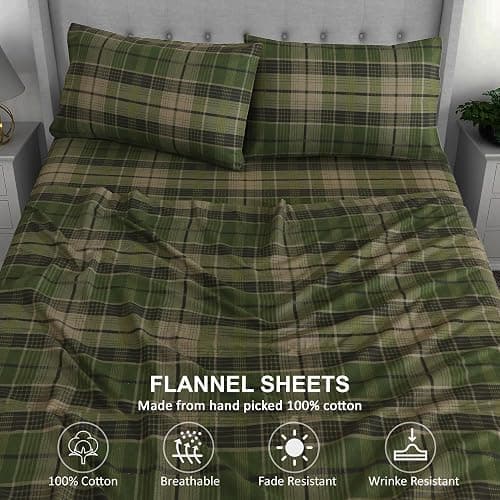 RUVANTI Flannel Sheets Queen Size - 100% Cotton Double Brushed Bed Sheets, Deep Pockets 16 Inches Queen Sheet Set, All Seasons Breathable & Extra Soft - Warm & Cozy, 4 Piece, DNA Plaid thumbnail 4