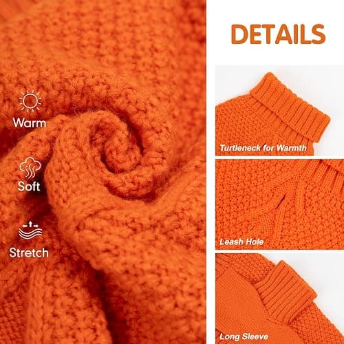 cyeollo Dog Sweater Pullover Turtleneck for Dogs, Classic Knitwear Fall Winter Cold Weather Dog Clothes Warm Pet Apparel Small Medium Large Doggie Sweaters, Orange M thumbnail 2