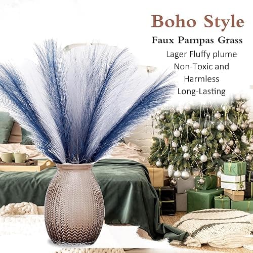 Acfruits 30PCS Blue and White Faux Pampas Grass 17" for Vase Filler Decor | Fluffy Artificial Pampas Grass, Blue and White Feather Pampas, Pompas Grass, Flower Arrangement and Vase Filler thumbnail 7