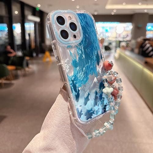 Pretaco for iPhone 14 Plus Case, Blue Dolphin Pattern Design,Glitter Sparkling Laser Case,2-in-1 with Beaded Wrist Strap,Soft TPU Frame, Shockproof and Anti-Shock, Suitable for Women & Girls thumbnail 3