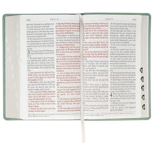 KJV Holy Bible, Giant Print Standard Size Red Letter Edition, Thumb Index Tabs & Ribbon Marker, King James Version, Vegan Leather, Teal, 14 pt. Type thumbnail 11