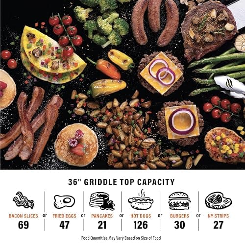Blackstone 36 Inch 4 Burner 60,000 BTU Portable Steel Griddle Cooking Station with Foldable Legs, Grease Pan, and Storage Rack, Black thumbnail 7