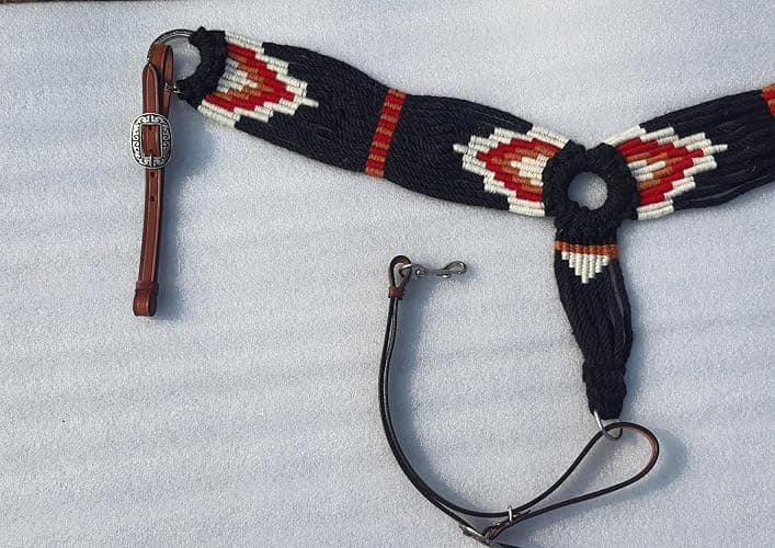 Western Mohair Horse Breast Collar Premium Wool and Leather Handmade Comfortable Equestrian Tack Breast Collar for Horse Free Size (Black) thumbnail 4