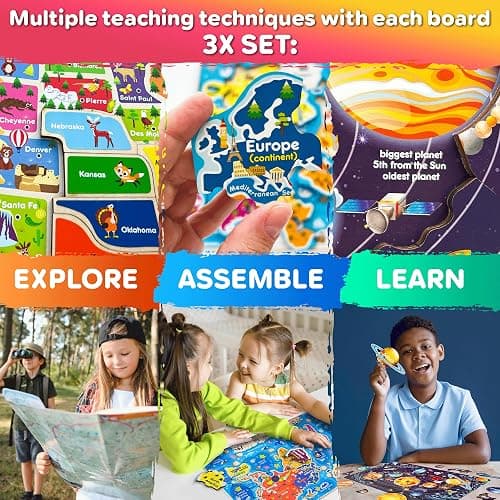 QUOKKA Puzzles for Kids Ages 4-6 - 3 Set Toddler Kids Puzzles Ages 3-5 - Learning United States Games for Childrens 6-8 - Educational Toys for 3 Year Old Boys and Girls - Award Winning thumbnail 6