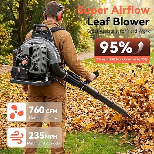 72CC Gas Backpack Leaf Blower with 235 MPH 760 CFM for Yard Debris, Gray | 2-Stroke, Adjustable Speed, Low Noise & Ergonomic Harness, Cruise Control, Commercial Lawn Care, Yard Debris & Debris Removal thumbnail 3