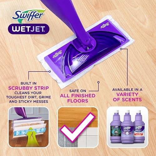 Swiffer WetJet Hardwood and Floor Spray Mop Cleaner Starter Kit, Includes: 1 Power Mop, 10 Pads, Cleaning Solution, Batteries thumbnail 2