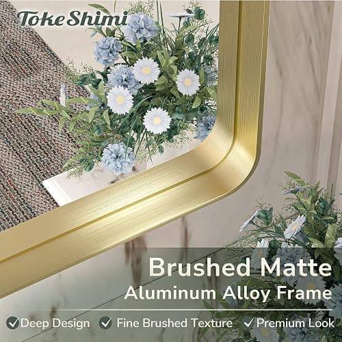 TokeShimi 20 x 30 Inch Gold Bathroom Wall Mirror Vanity Metal Frame Round Corner Rectangular for Home Decor Living Room Entryway (Horizontal/Vertical) - 30"L x 20"W - Rectangle - Brushed Gold thumbnail 4