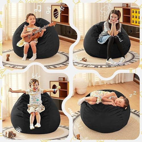 HABUTWAY 2.5FT Bean Bag Chair, 2.5' Beanbags Small Bean Bag Chairs with Filling, Teardrop Bean Bag Chair Luxurious Velvet Ultra Soft Fur with Removable Cover for Kids Adults Teens (Black) - Black - 2.5 Foot thumbnail 6