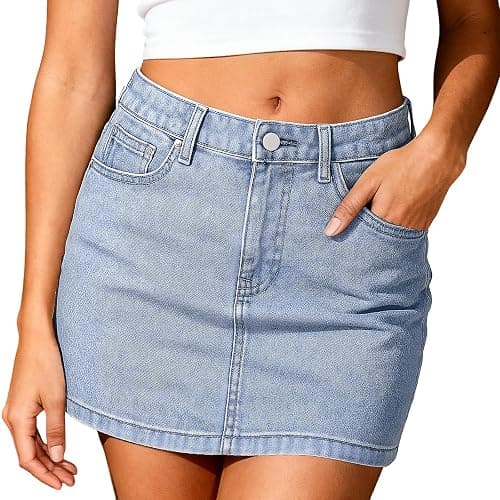 VOLOVEN Women's Denim Skirts Mini Low Waisted Jean Skirt Y2K Casual Stretchy Cute Skirt with Pockets - Image 1