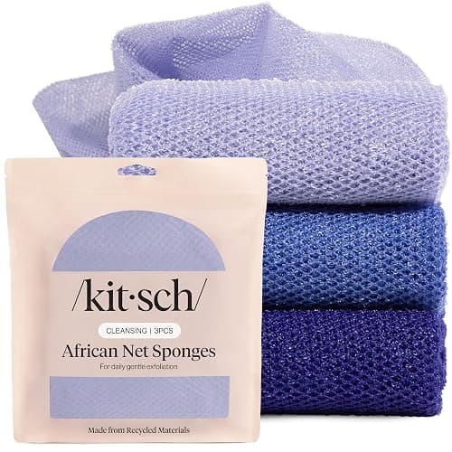Kitsch African Net Sponge – Exfoliating Body Scrubber for Cleansing & Gentle Daily Exfoliation – Stretchable Bath Sponge for Hard-to-Reach Areas, Long-Lasting Shower Essential - Ocean Blue, 3 Pcs - Image 1