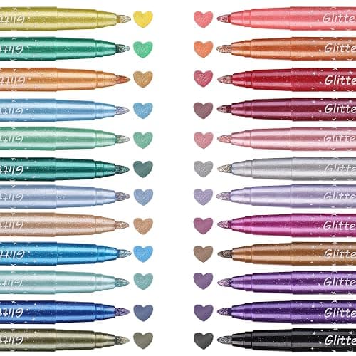 Mr. Pen- Glitter Marker Pens, 24 Pack, Assorted Colors, Medium Tip | Non-Toxic High-Pigment Water-Based Ink, Smooth & Quick-Dry for Crafts, Coloring, Journaling, Doodling thumbnail 8