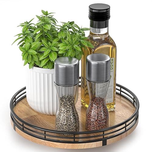 9" Oak Wood Lazy Susan Turntable Organizer for Cabinet, Round Wooden Farmhouse Lazy Susan Organization and Storage for Dining Table, Pantry, Kitchen, Countertop, Cupboard,Home Decor - Image 1