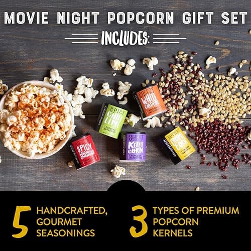 Urban Accents Movie Night Popcorn Gift Set – Includes 3 Gourmet Popcorn Kernel Varieties & 5 Flavorful Seasonings – Perfect Snack Gift Box for Parties, Holidays, or Movie Lovers thumbnail 3