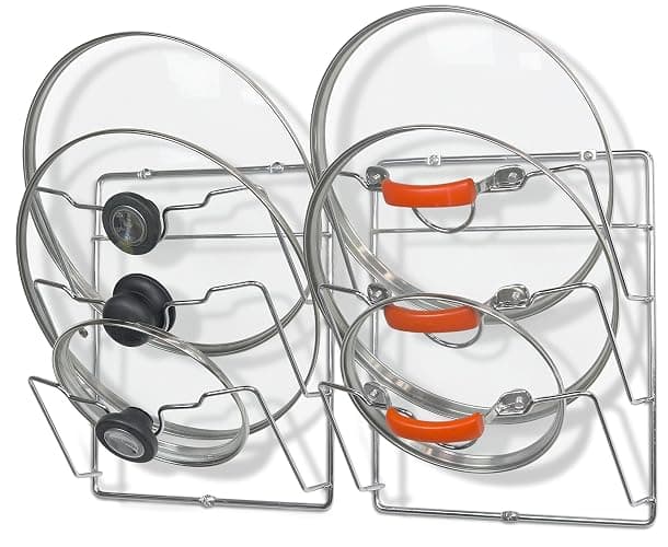 Simple Houseware 2-Pack Cabinet Door/Wall Mount Pot Lid Organizer Rack, 9.5" W x 4.5" D x 11.5”H, Chrome - Image 1