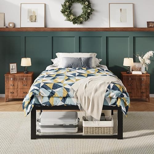 Allewie Twin Bed Frame, 14 Inch Metal Platform Bed Frame with 4000LBS Heavy Duty Steel Slats Support, Noise Free, Easy Assembly, No Box Spring Needed, Black thumbnail 4
