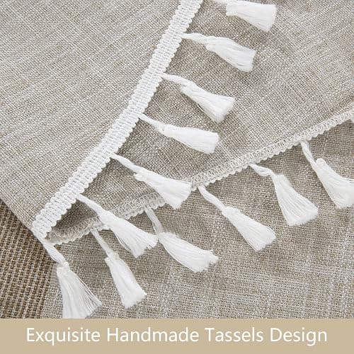 HOMBYS Solid Embroidery Oval Tablecloth with Tassels for Oval Table, 52 x 70 Inch Lace Dust-Proof Table Cover for Kitchen Dinning, Wrinkle Free Anti-Fading Tabletop Decoration thumbnail 6