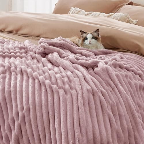 Bedsure GentleSoft Pink Fleece Blanket for Couch - Cozy Soft Blankets for Women, Cute Small Throws for Girls, Pink Decor Gifts for Home Room Office, 50x60 Inches thumbnail 5