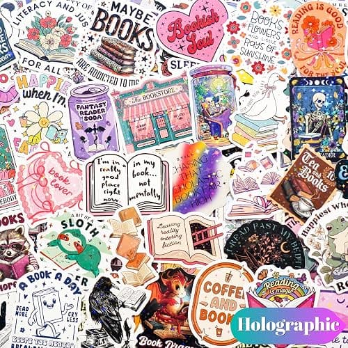 300 PCS Book Stickers for Kindle, Bookish Sticker Pack Reading Glitter Waterproof Vinyl Decals for Laptop, Ebook Readers, Water Bottles, Phone, Journal, Scrapbook, No Repeats (Holographic) thumbnail 5