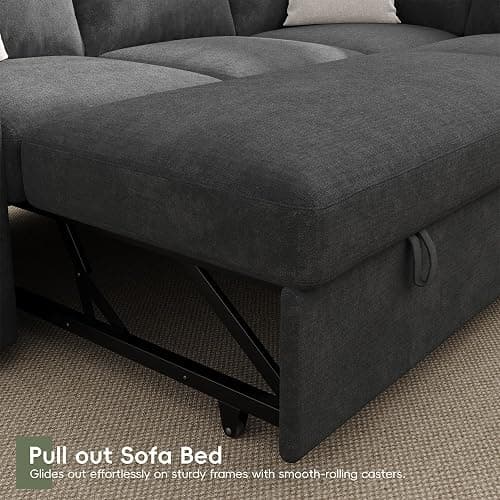 86" Sectional Sleeper Sofa Bed, Sleeper Couch with Pull out Bed, L Shaped Couch with Storage, Modular Sectional Sofa， Sectional Couches for Living Room&Apartment, Convertible Sofas, Gray Couches thumbnail 6
