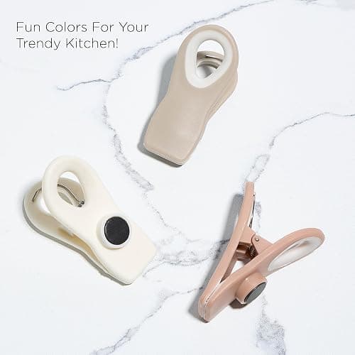COOK WITH COLOR Bag Clips with Magnet- Food Clips, Chip Clips, Bag Clips for Food Storage with Airtight Seal Grip for Bread Bags, Snack Bags and Food Bags (Beige and Pink, Pack of 10) thumbnail 5