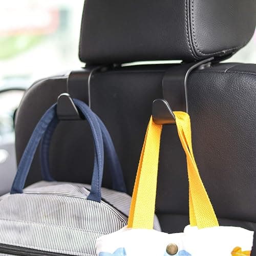 Amooca Car Seat Headrest Hook 4 Pack Hanger Storage Organizer Universal for Handbag Purse Coat fit Universal Vehicle Car Black S Type thumbnail 2
