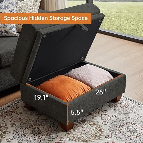 Pingliang Home 4-Seat Sectional Couches for Living Room, Bedroom, Office, L Shape Convertible Sectional Sofa Couch with Ottoman and Cup Holders, Dark Grey thumbnail 6