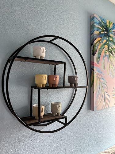 Admired By Nature, 18" Mounted Iron Circle Hanging Storage Shelving Floating Shelf 4 Tier Floating Circular Wall Decor Round Decorative Hanging Shelves, Sphere Shape Wall Shelf For Home, Black, 1 unit thumbnail 5