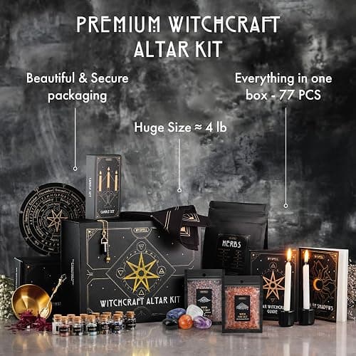 Wyspell Large Witchcraft Kit - 77 PCS - Altar Spell Set - Witchy Gifts | Wiccan Supplies: Spell Candles, Dried Herbs, Crystals, Stones, Altar Cloth, Pendulum, Bowl & Spoon, Parchment - Beginners Kit thumbnail 2