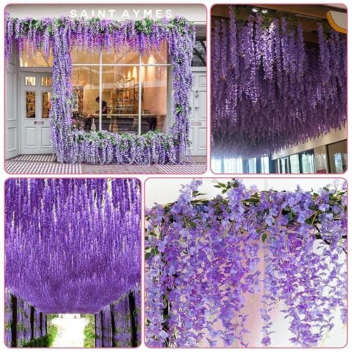 Alotiki Purple Wisteria Hanging Flowers, 50 Pack Fake Hanging Flowers | Artificial Flowers for Outdoors, Fake Flowers Garland for Backdrop, Home Garden Wedding Decor, Wisteria Garland Wedding Arch thumbnail 5
