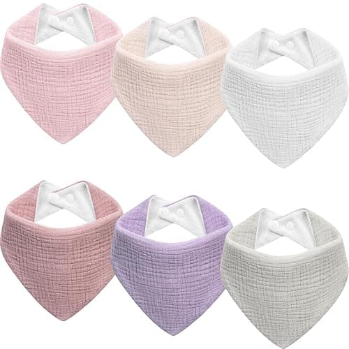 Kewlife gift 6 Stück Lätzchen Baby Musselin Dreieckstuch Baby Halstuch Lätzchen Verstellbare für Junge und Mädche - Sanft-Rosa - Image 1