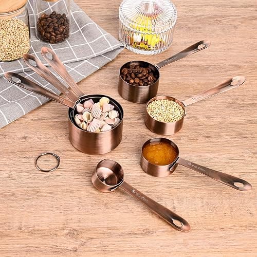 IFFMYJB Copper Plate Measuring Cups and Spoons Set of 12, Copper Measuring Cups and Spoons Set with Leveler, Stainless Steel Measuring Spoons & Cups for Dry & Liquid Ingredients During Kitchen&Baking thumbnail 2