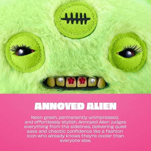Fuggler Baddies Fuggs 9 Inch Plush Collectible Toy (Annoyed Alien) by ZURU Featuring Funny Ugly Monster Designs with Fierce Attitude, Bold Style, Unsettling Expressions thumbnail 4